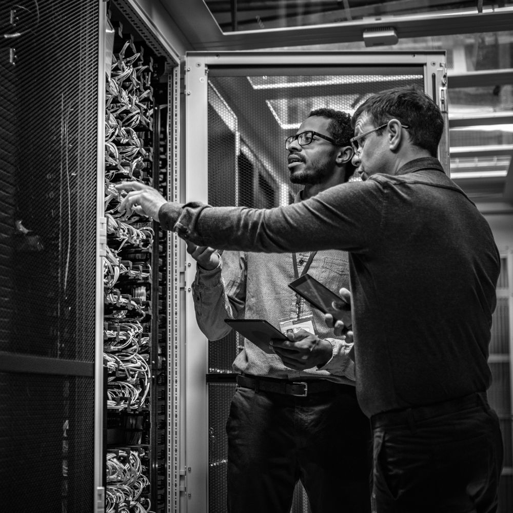 workers in data center